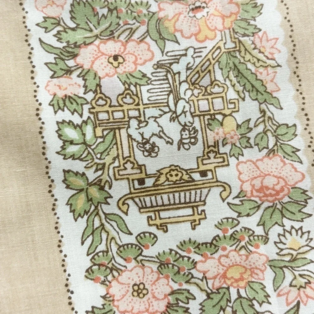 Vintage CARLIN Beige Set Of 2 Accent Pillow Covers Asian Scene Butterflies 14X14